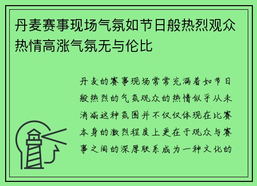 丹麦赛事现场气氛如节日般热烈观众热情高涨气氛无与伦比